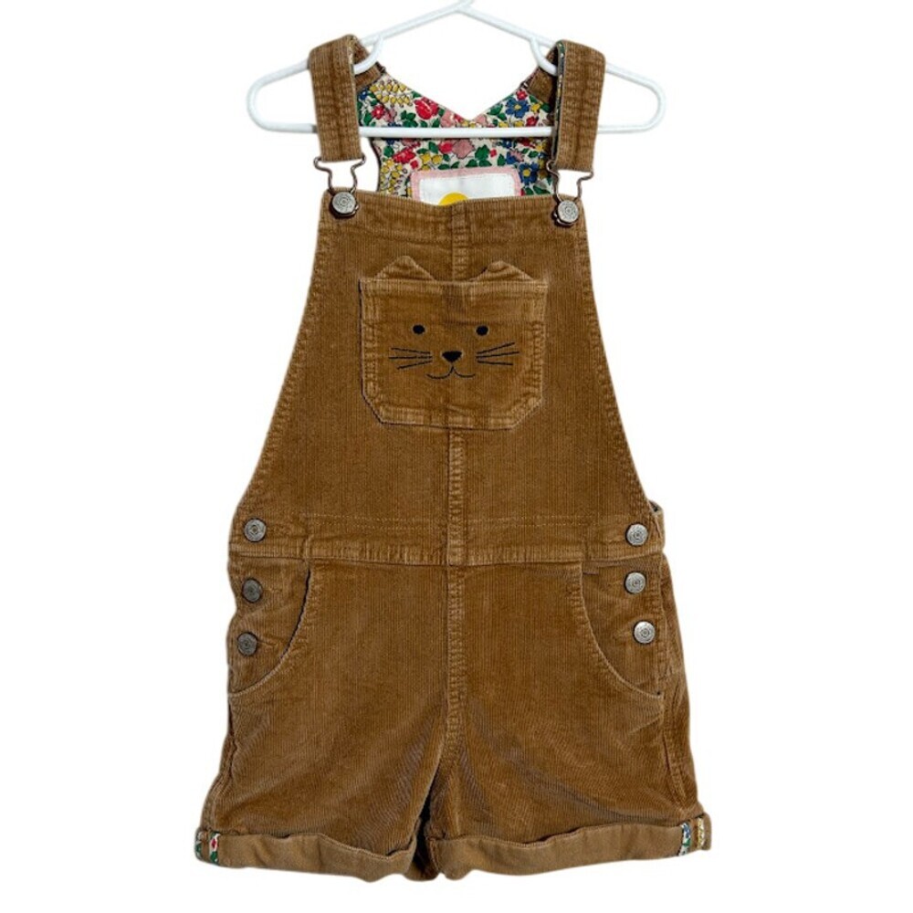 Mini Boden Girls Corduroy Car Shortalls Overalls 7-8 Brown Floral Lining